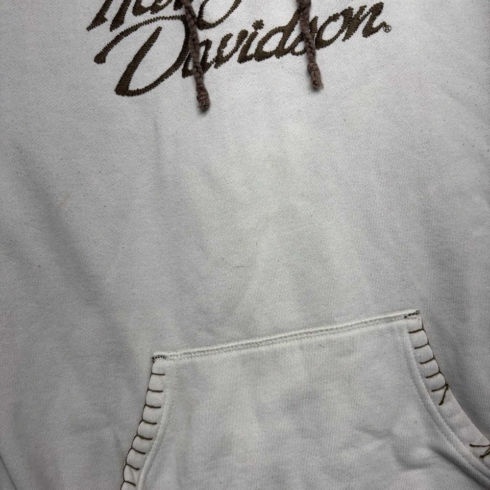 Harley Davidson Hoodie Womens Large Pullover  Sweatshirt White Embroidered Y2K - Picture 7 of 13